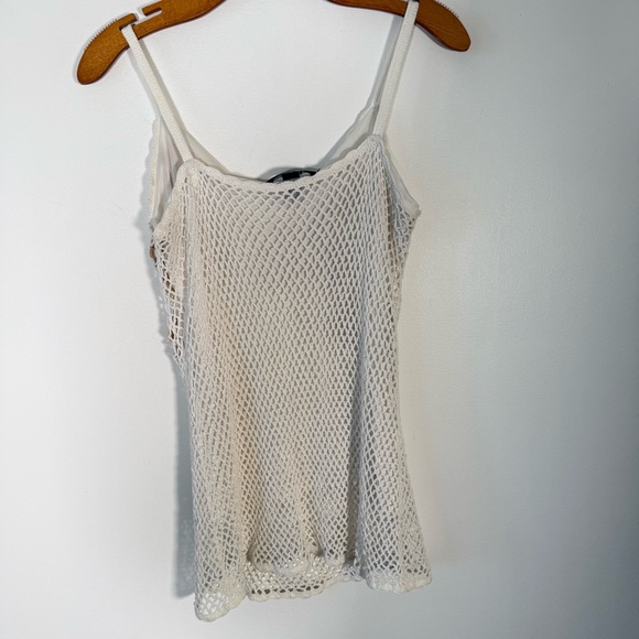 White Crochet Tank Top Floral Beachy Coastal S - Picture 2 of 6